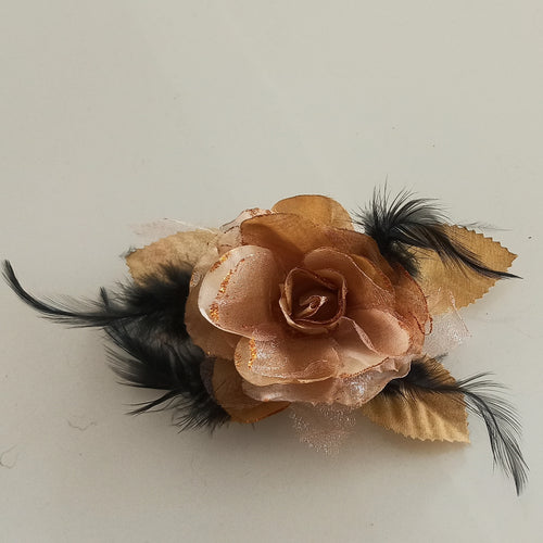 Women's Brooches red sand color with Black feathers for enhance your style.