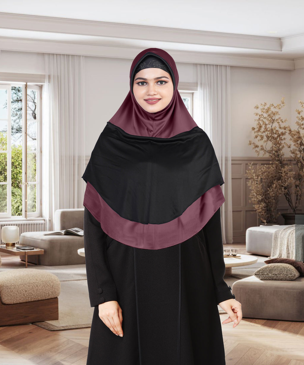 Mehar Dual-Tone Layered Elegance-Coverage-Comfort Razia Hijab