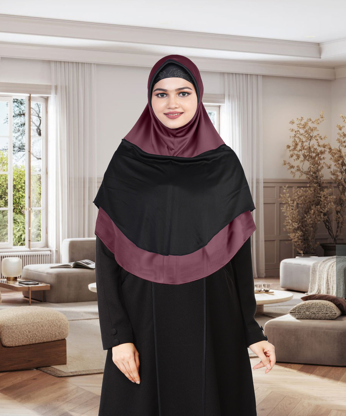 Mehar Dual-Tone Layered Elegance-Coverage-Comfort Razia Hijab