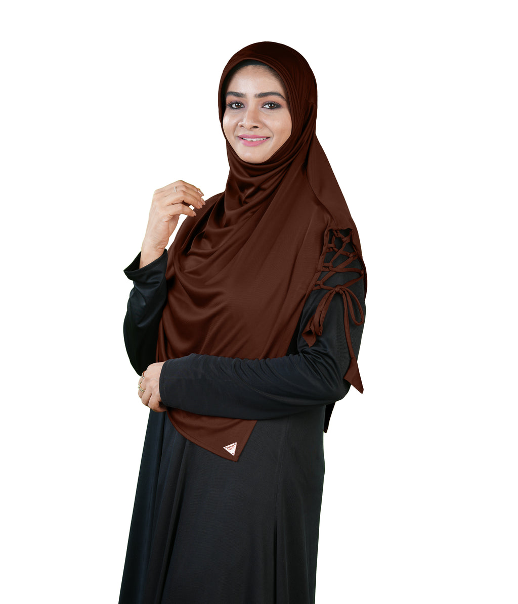 Mehar Famya Elegant Modest Hijab with Lace-Up Shoulder
