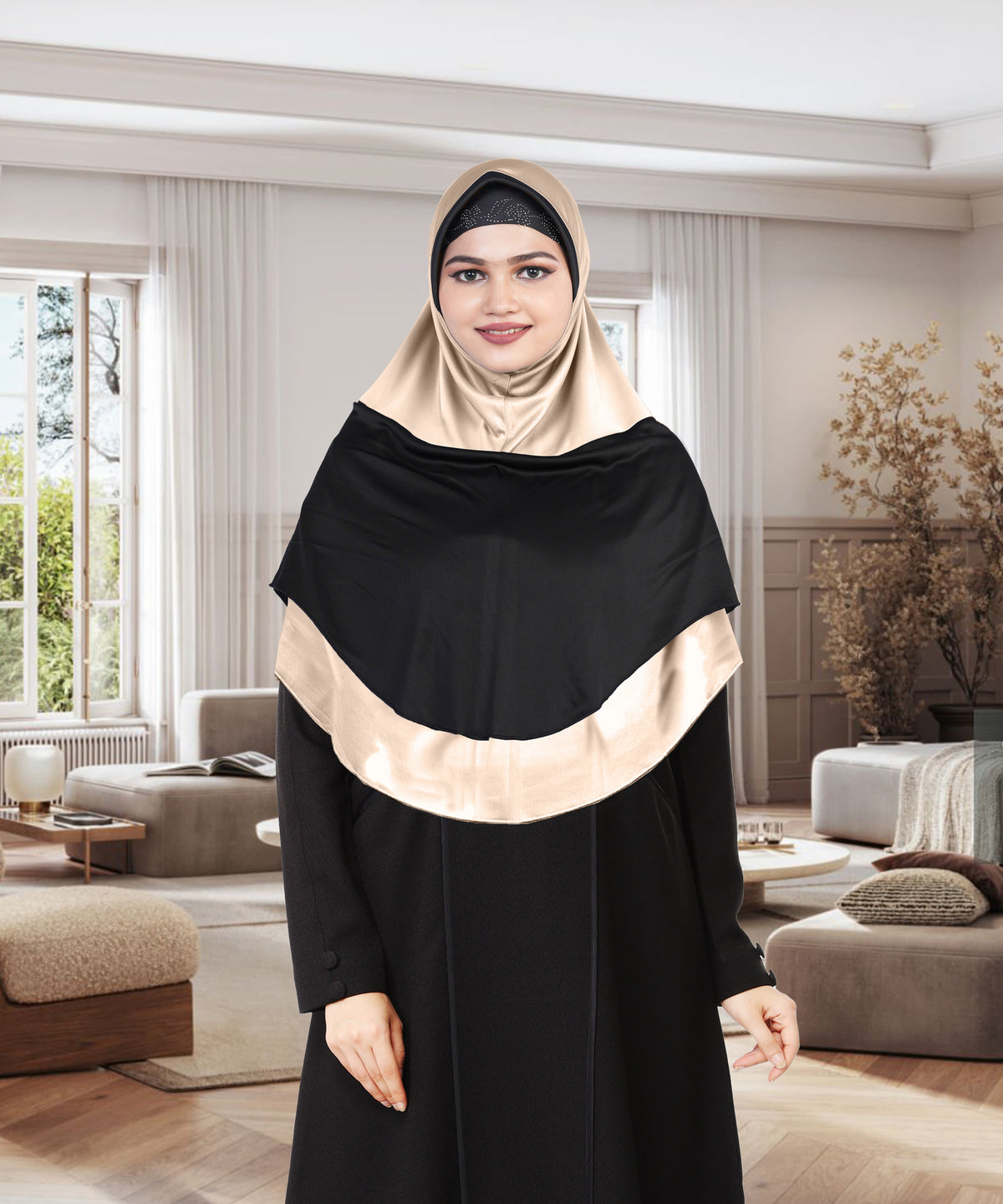 Mehar Dual-Tone Layered Elegance-Coverage-Comfort Razia Hijab