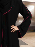 Women's Stylish Designer Aain Abaya Black - Red