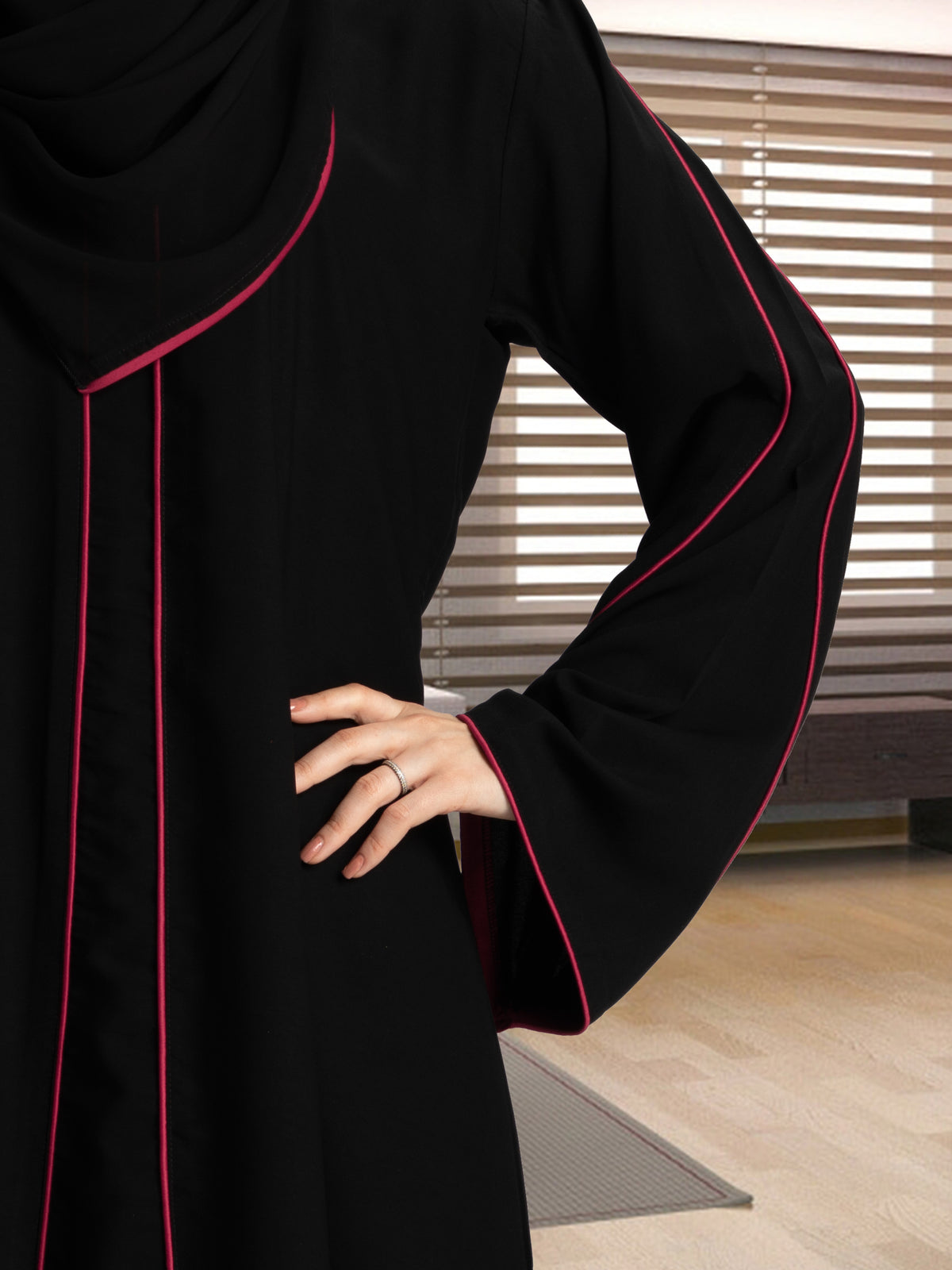 Women's Stylish Designer Aain Abaya Black - Red