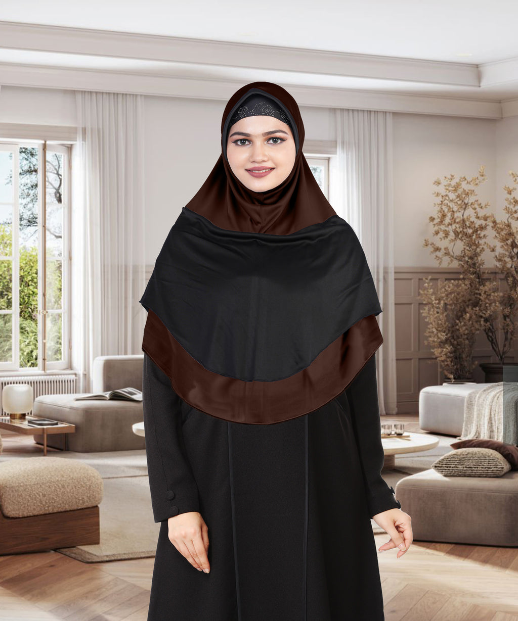 Mehar Dual-Tone Layered Elegance-Coverage-Comfort Razia Hijab