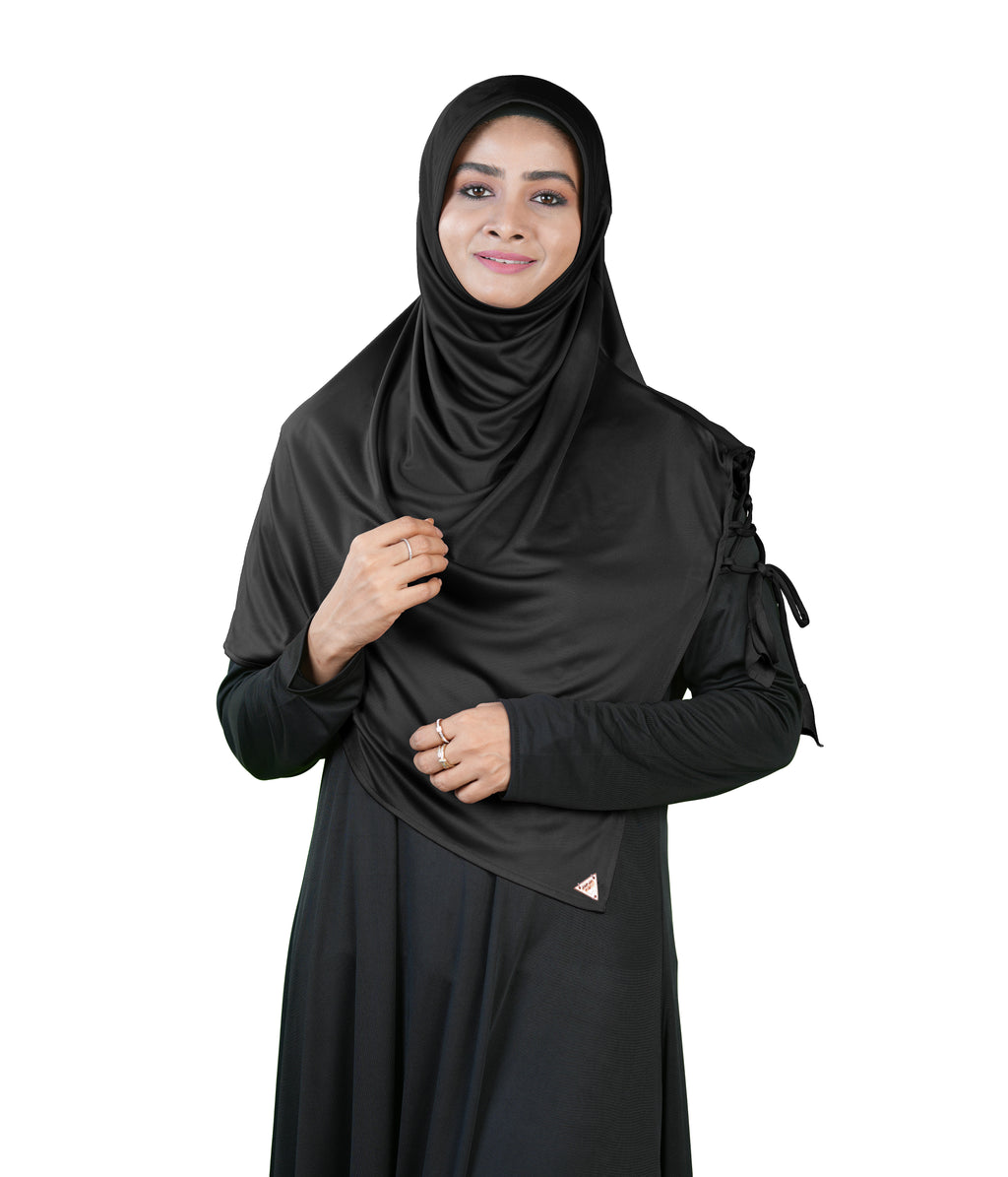 Mehar Famya Elegant Modest Hijab with Lace-Up Shoulder