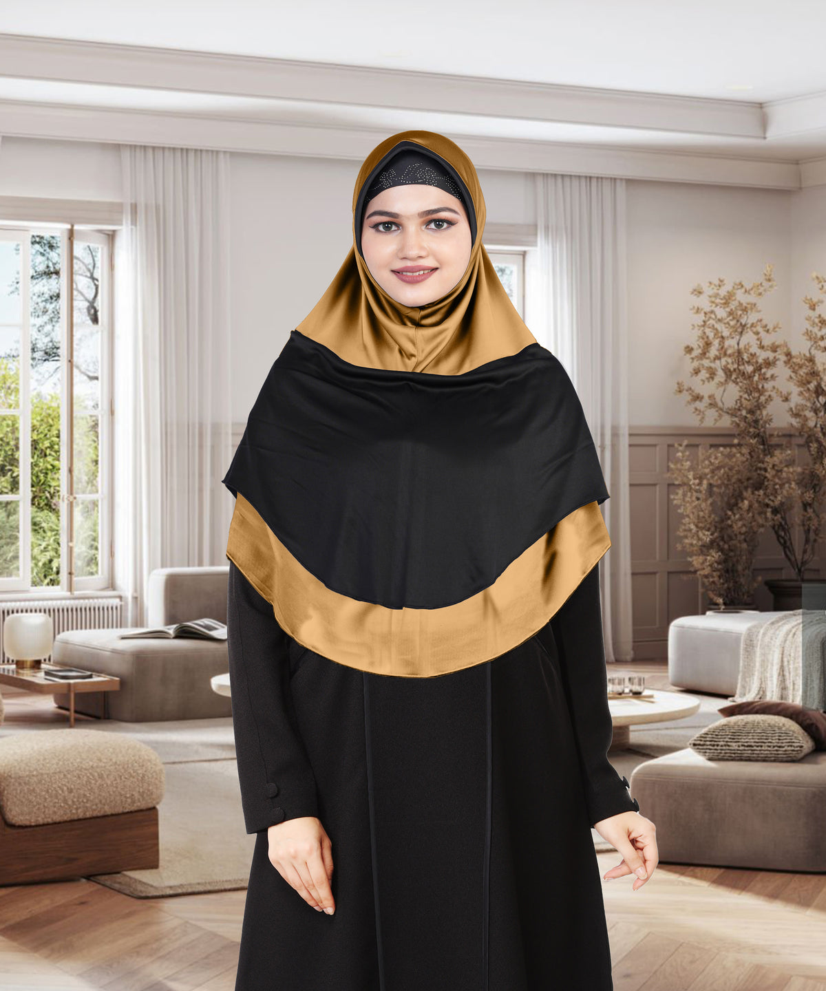 Mehar Dual-Tone Layered Elegance-Coverage-Comfort Razia Hijab