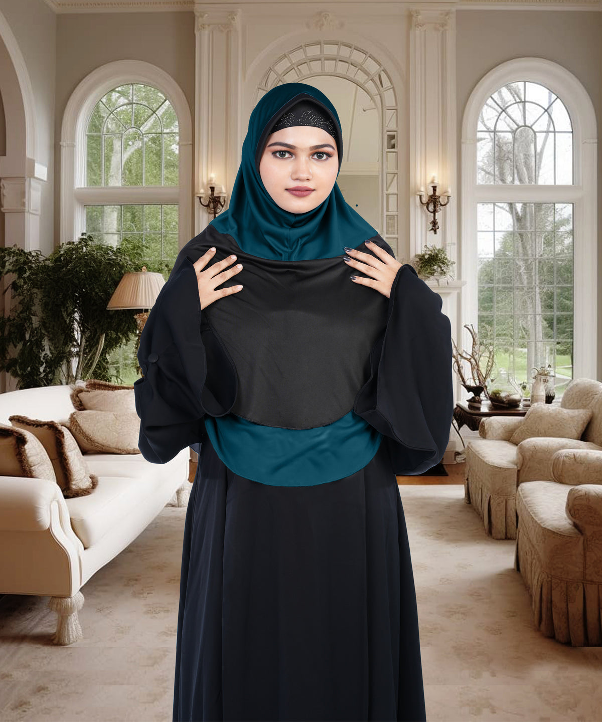 Mehar Dual-Tone Layered Elegance-Coverage-Comfort Razia Hijab
