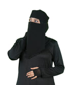 Mehar Hijab | Inaya Black Niqab with Beaded Triangle Embroidery and Headband Cap