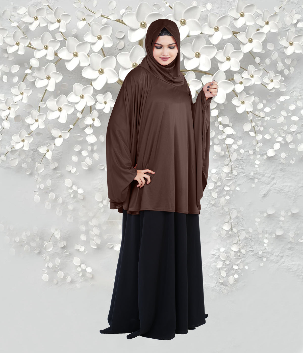 Women's Stylish Soft Rich Polyester Fabric Hanana Sleeve Hijab F Size