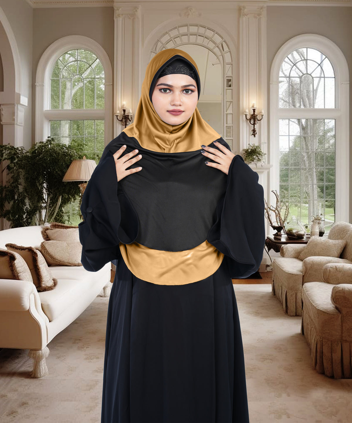 Mehar Dual-Tone Layered Elegance-Coverage-Comfort Razia Hijab