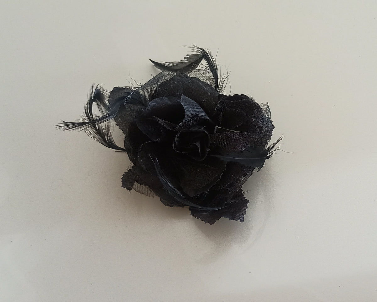 Women's Flower Brooches Black feathers (pack of 2) for enhance for dress