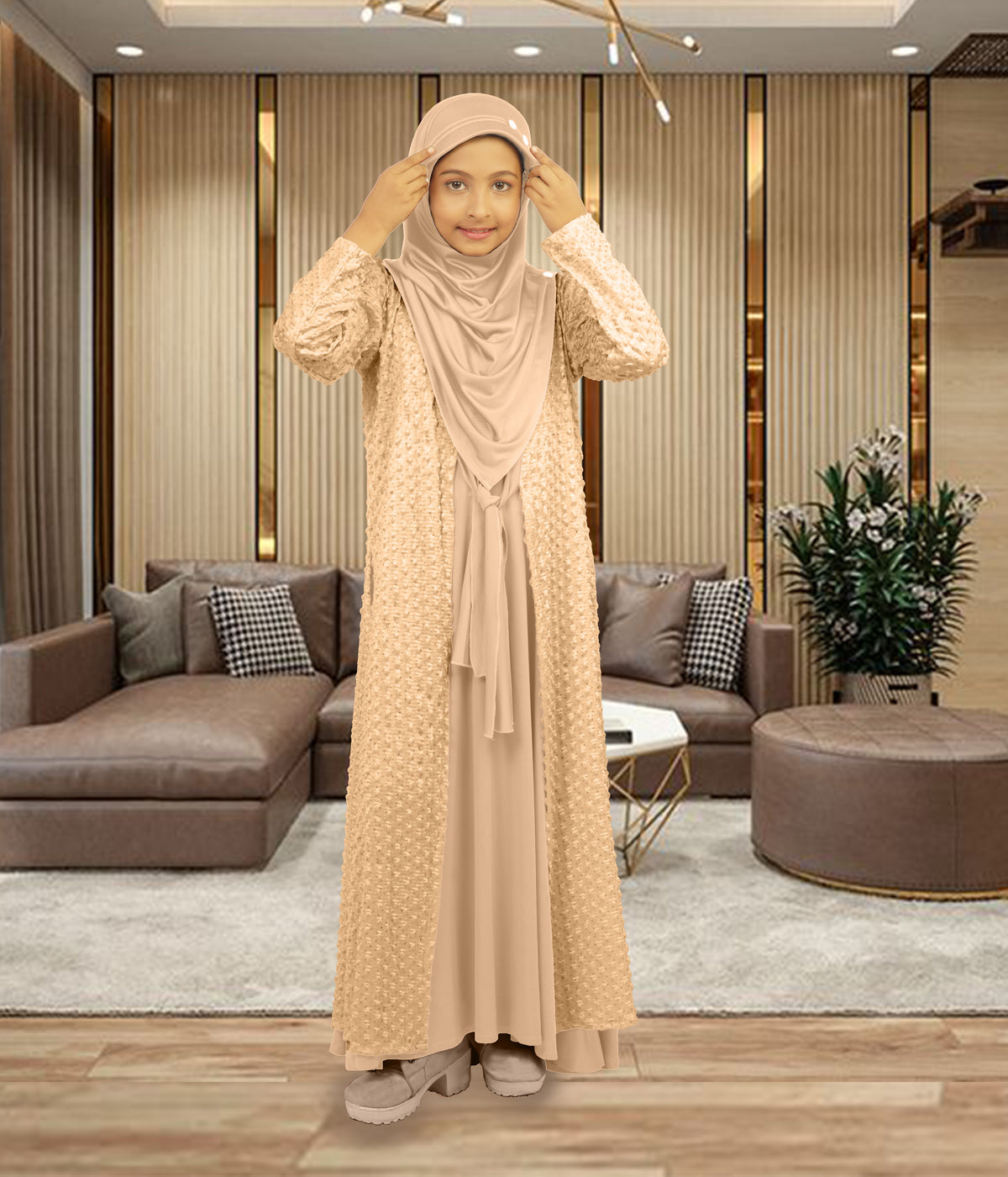 Mehar Hijab's Girls's 3 - Ps Abaya Set Elegant Look Fara Little Abaya