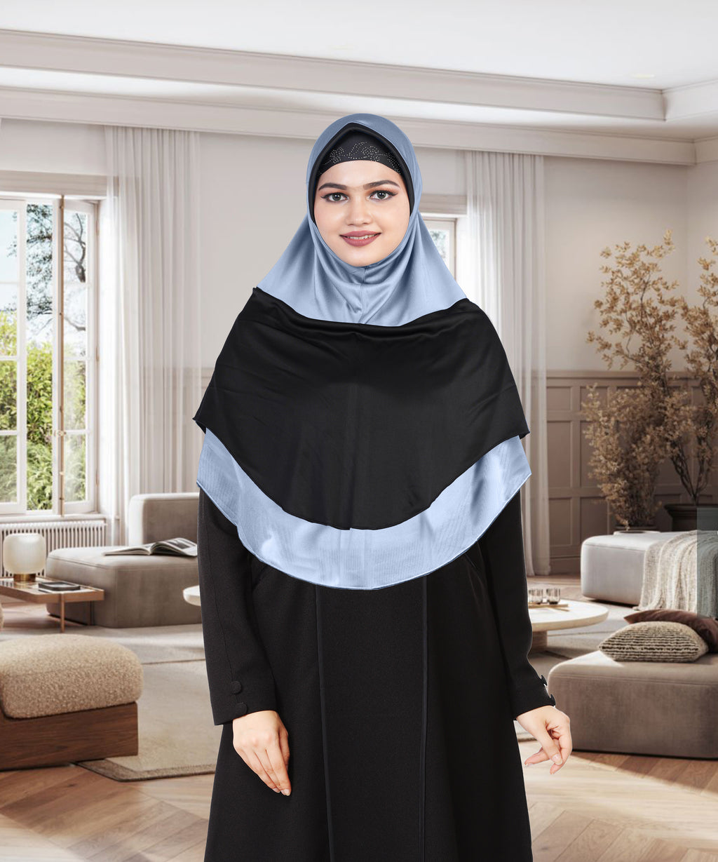 Mehar Dual-Tone Layered Elegance-Coverage-Comfort Razia Hijab