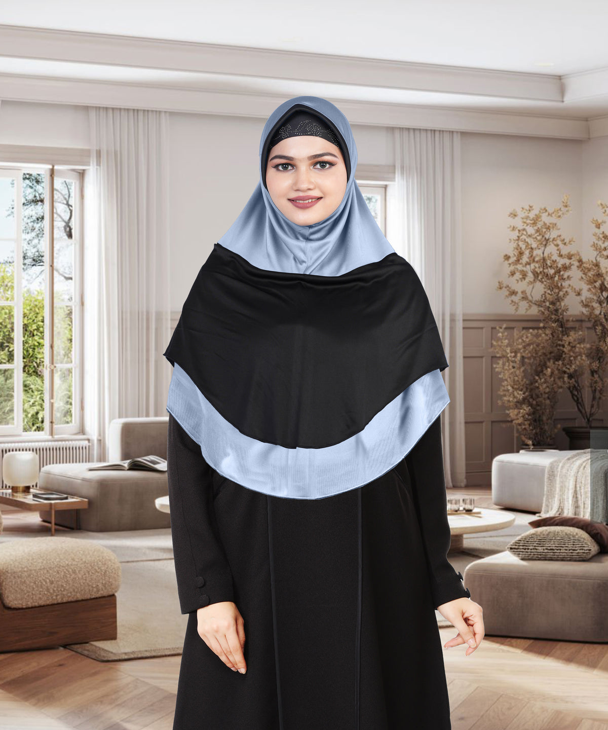 Mehar Dual-Tone Layered Elegance-Coverage-Comfort Razia Hijab