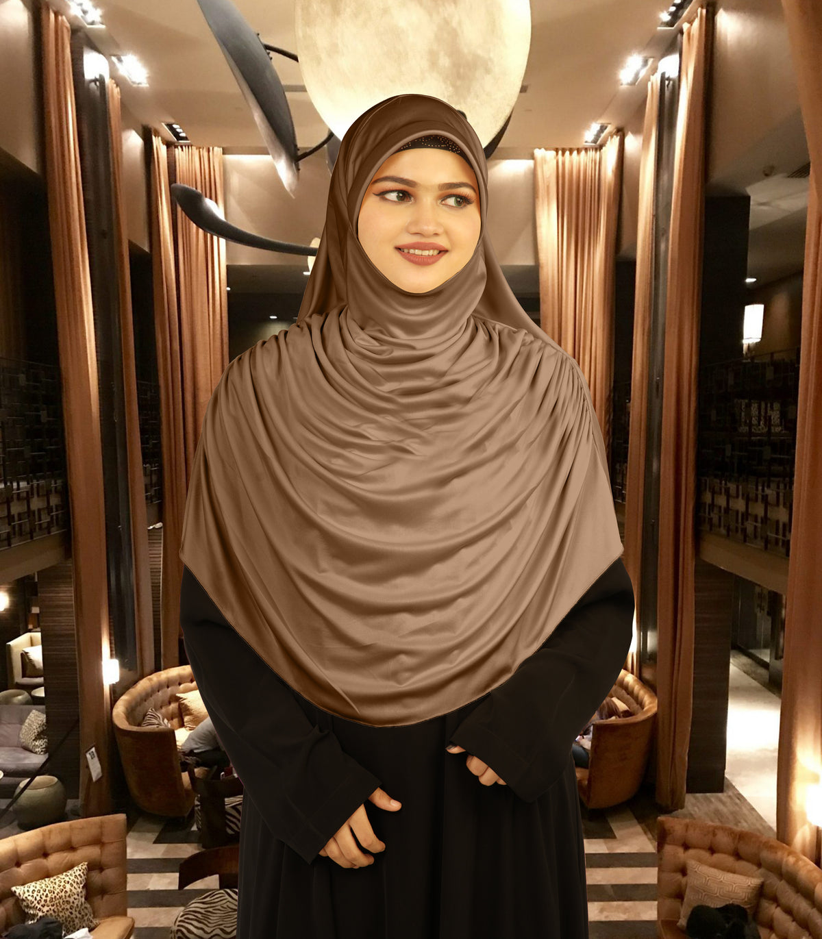 Modest Women's Fleeted Stylish Feel Good Fabric FAEEZAH Hijab Dark Wheat