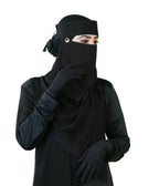 Naila Black Niqab with Elegant Beaded Triangle Embroidery & Headband |