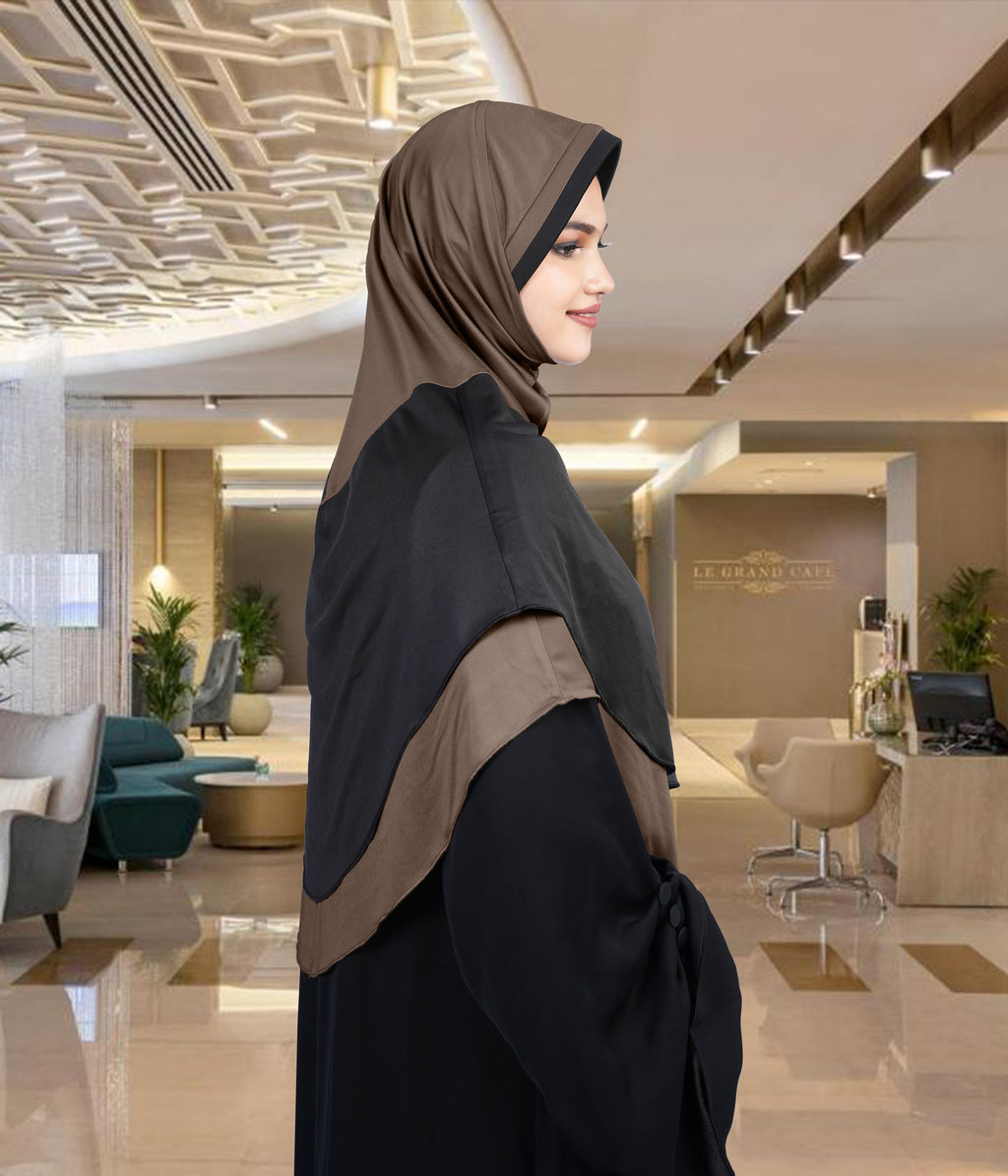 Mehar Dual-Tone Layered Elegance-Coverage-Comfort Razia Hijab