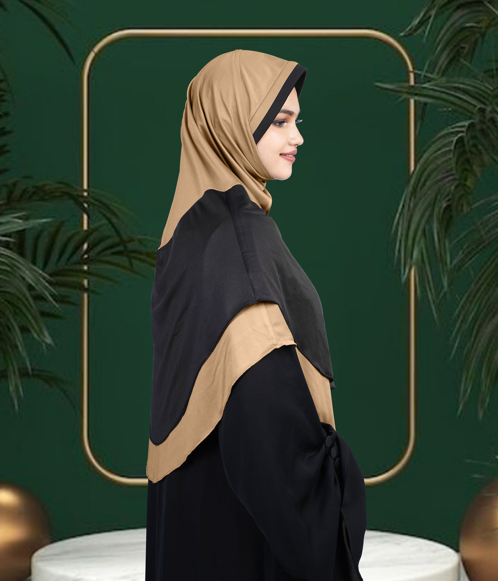 Mehar Dual-Tone Layered Elegance-Coverage-Comfort Razia Hijab