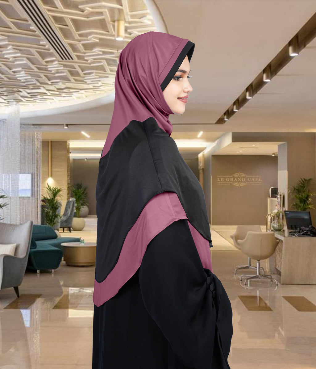 Mehar Dual-Tone Layered Elegance-Coverage-Comfort Razia Hijab