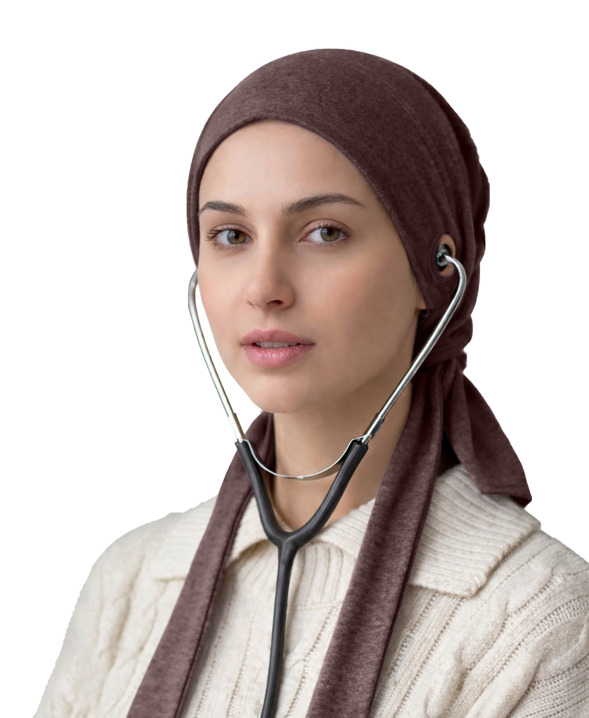 Dr. Ayesha Volume Tail Cap,Stretch Hijab with Stethoscope Ear Hole.Breathable