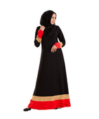 Neelofer Abaya Women's Stylish triple color (BLACK-RED-GOLD) Designer