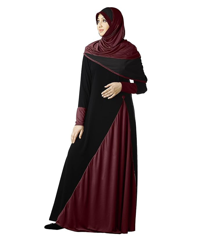 Mehar Hijab Women's Modestly Stylish Look Ziya Dual Color Black-Dark Wheat Abaya