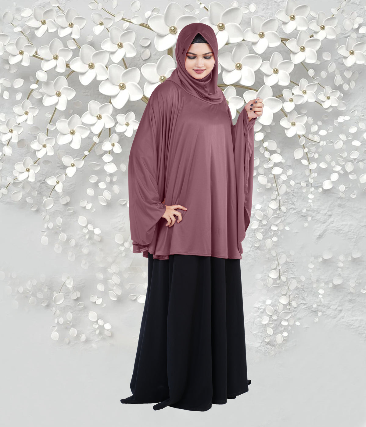 Women's Stylish Soft Rich Polyester Fabric Hanana Sleeve Hijab F Size
