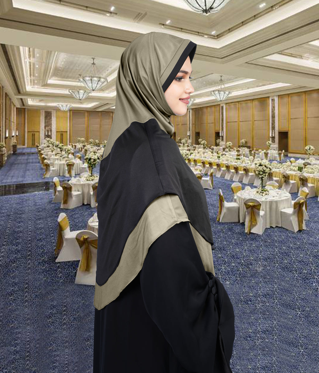 Mehar Dual-Tone Layered Elegance-Coverage-Comfort Razia Hijab