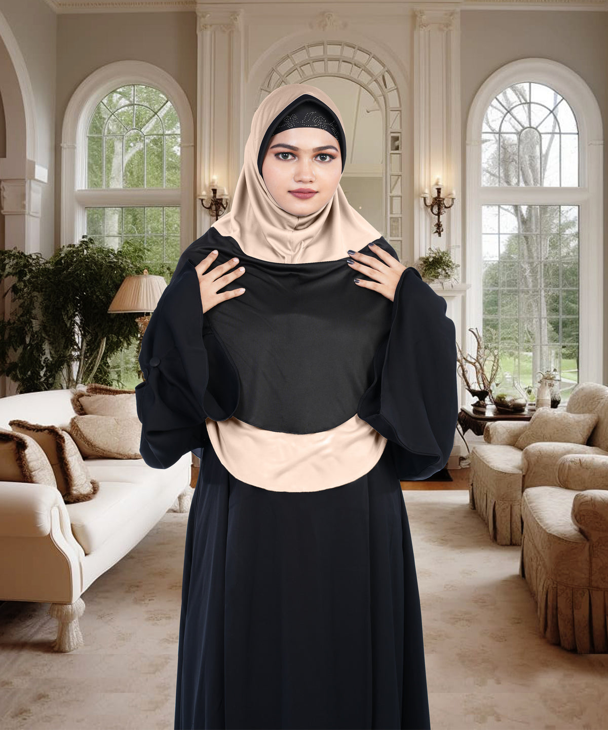 Mehar Dual-Tone Layered Elegance-Coverage-Comfort Razia Hijab