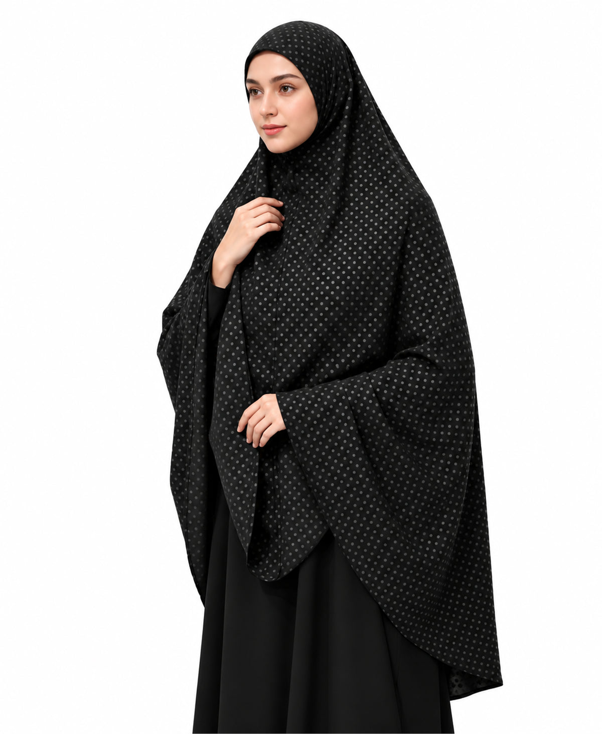 MEHAR Fathima Salafi Printed Hijab for Women – Black Dotted Full Coverage Modest Hijab