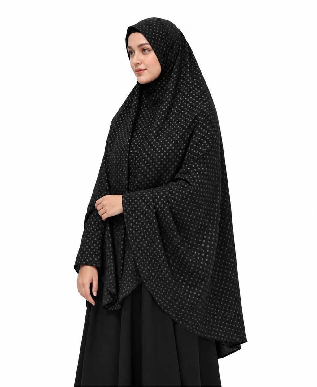 MEHAR Fathima Salafi Printed Hijab for Women – Black Dotted Full Coverage Modest Hijab
