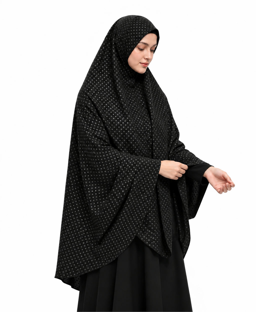 MEHAR Fathima Salafi Printed Hijab for Women – Black Dotted Full Coverage Modest Hijab
