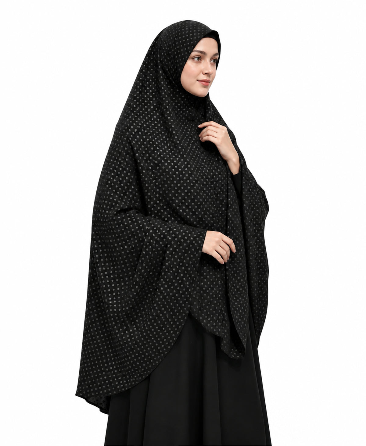 MEHAR Fathima Salafi Printed Hijab for Women – Black Dotted Full Coverage Modest Hijab