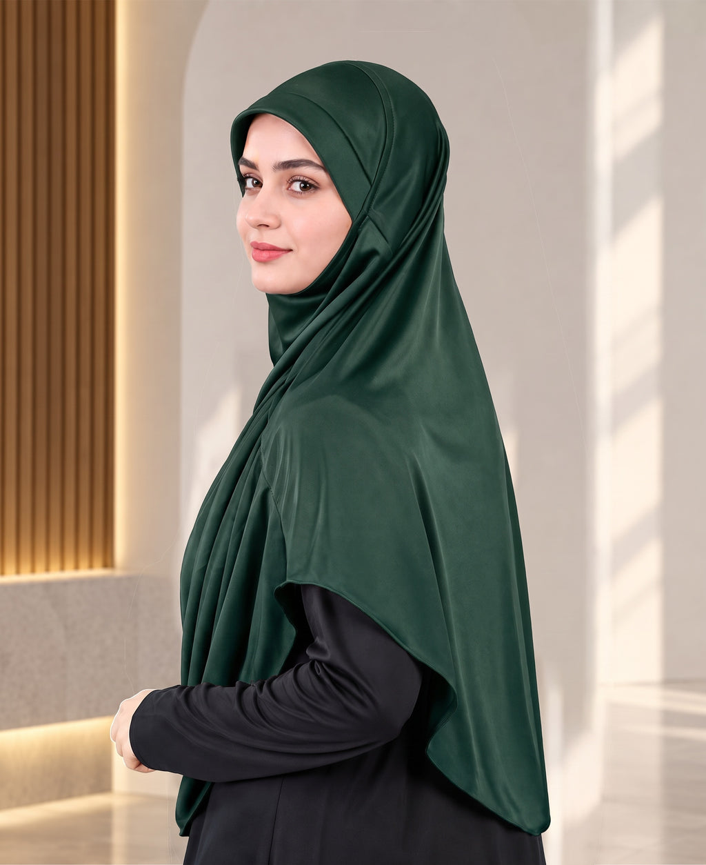 MEHAR HIJAB Faeezah ready-to-wear hijab in Bottle Green