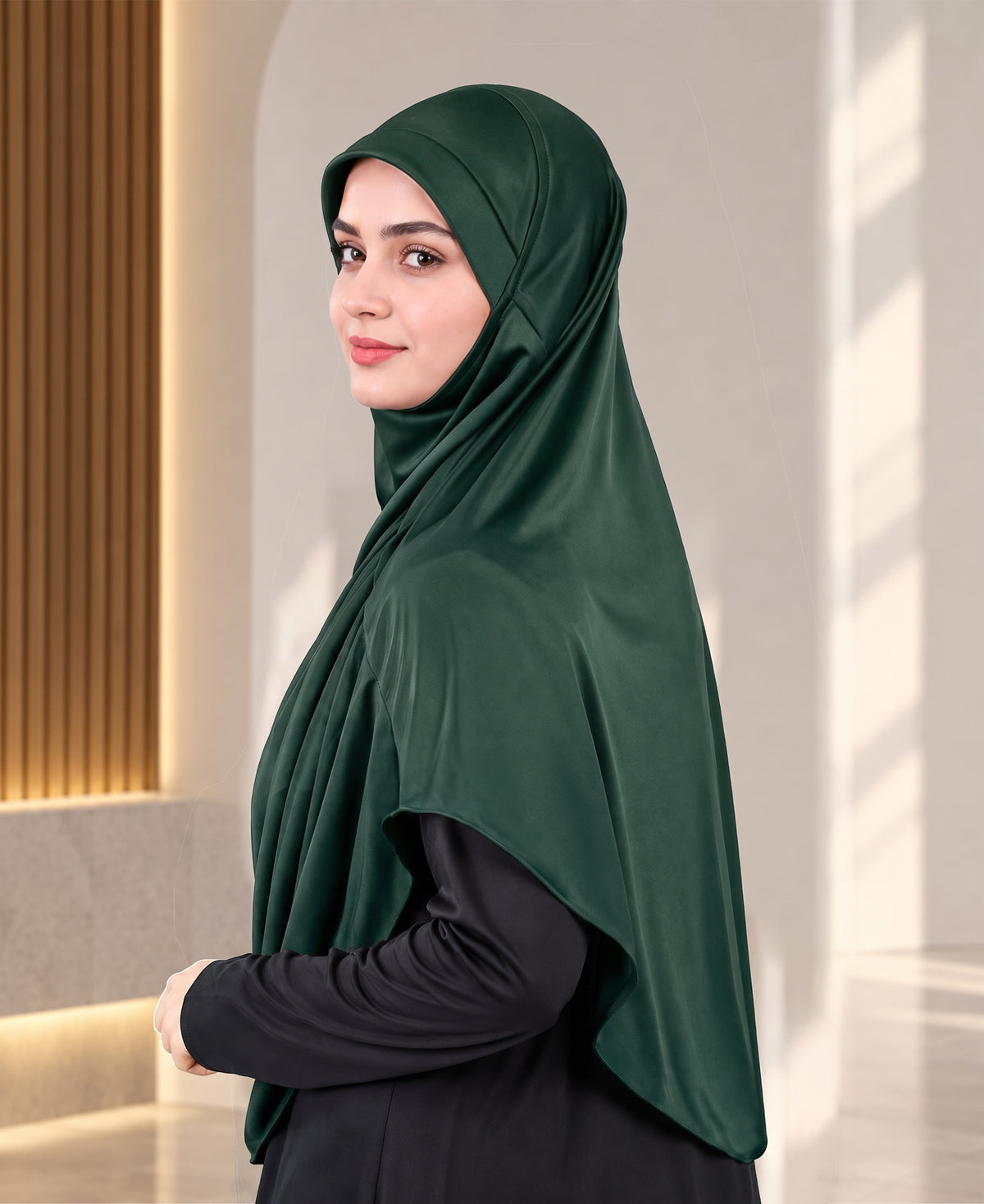 MEHAR HIJAB Faeezah ready-to-wear hijab in Bottle Green