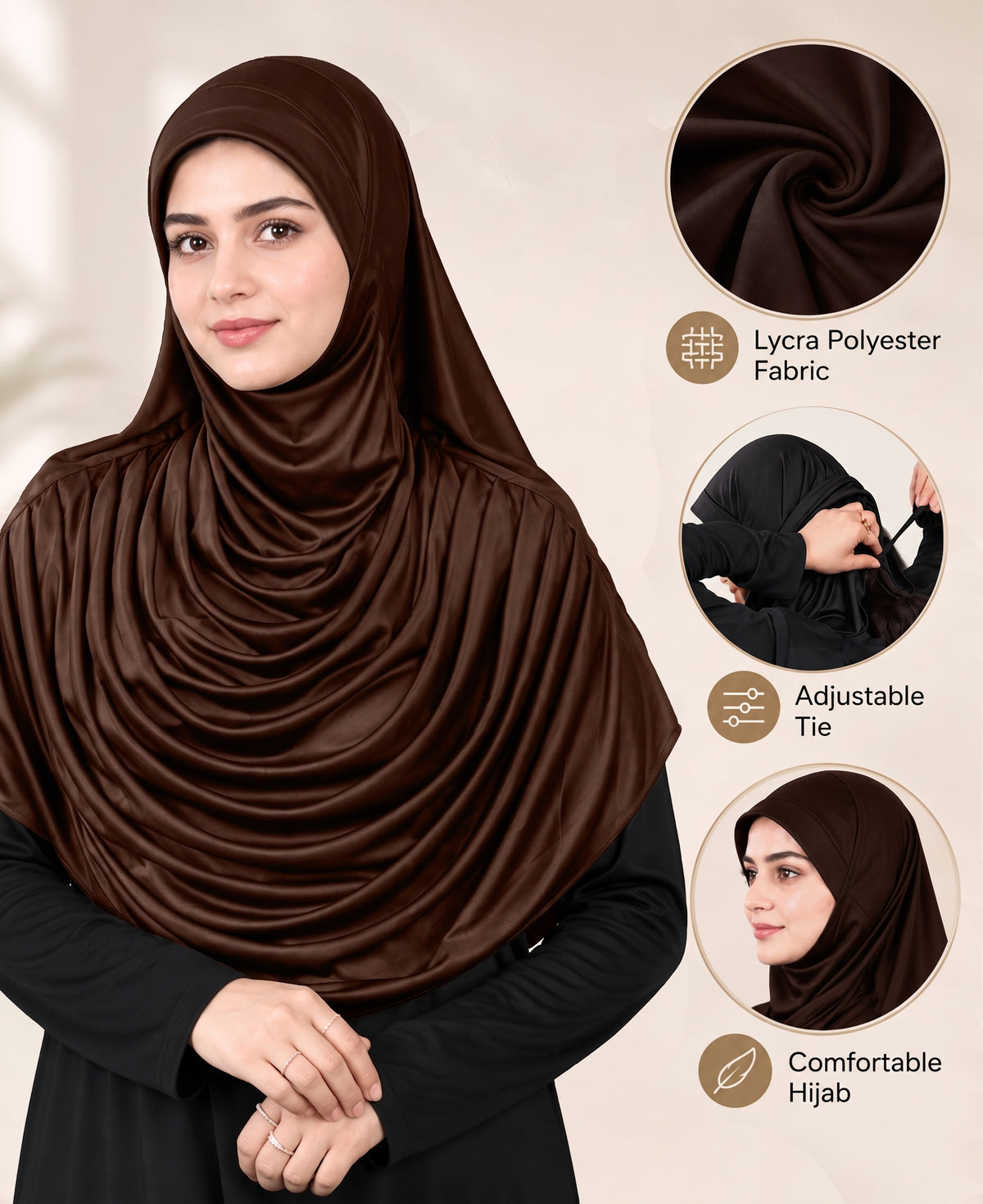 MEHAR HIJAB Faeezah Hijab in Chocolate - showing the slip-on fit