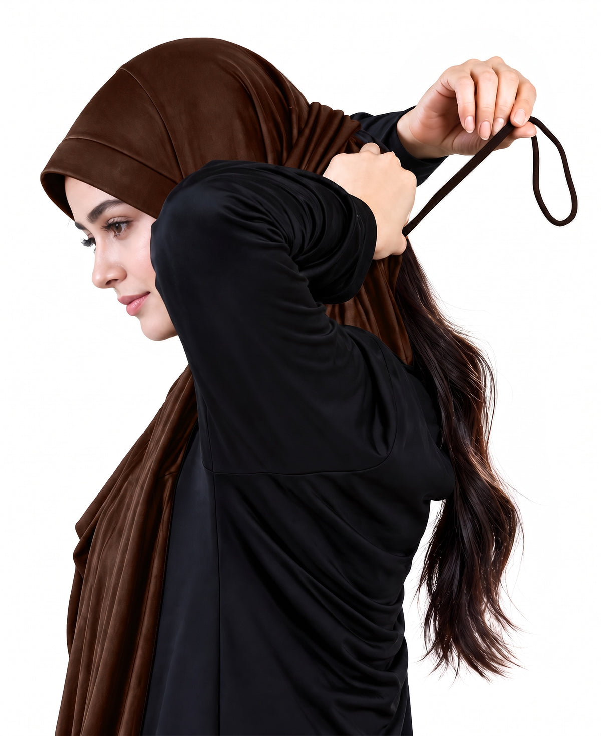 MEHAR HIJAB Faeezah Hijab in Chocolate - fabric, adjustable tie and comfort details