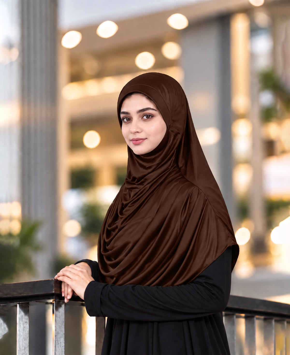 MEHAR HIJAB Faeezah Hijab in Chocolate - worn outdoors