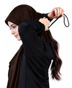 MEHAR HIJAB Faeezah Hijab in Cocco - showing the slip-on fit