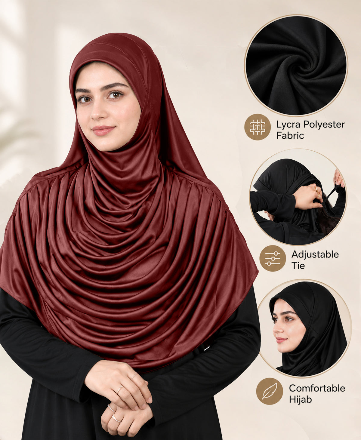 MEHAR Faeezah Hijab New & Improved for Women - Black / Dark Maroon / Maroon / Wine / Wild Berry