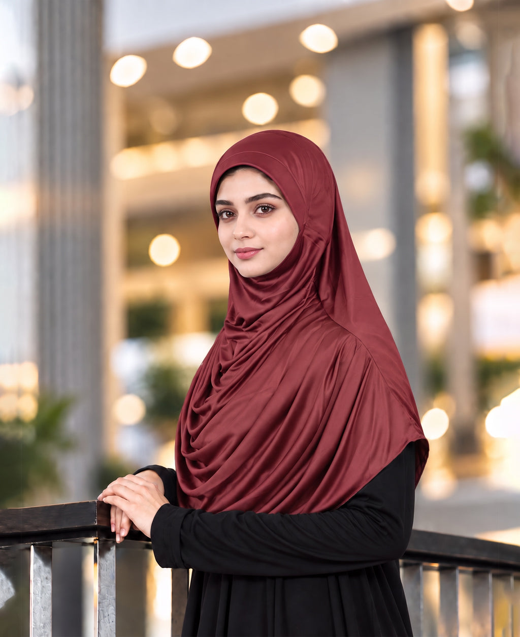 MEHAR HIJAB Faeezah Hijab in Maroon - worn outdoors