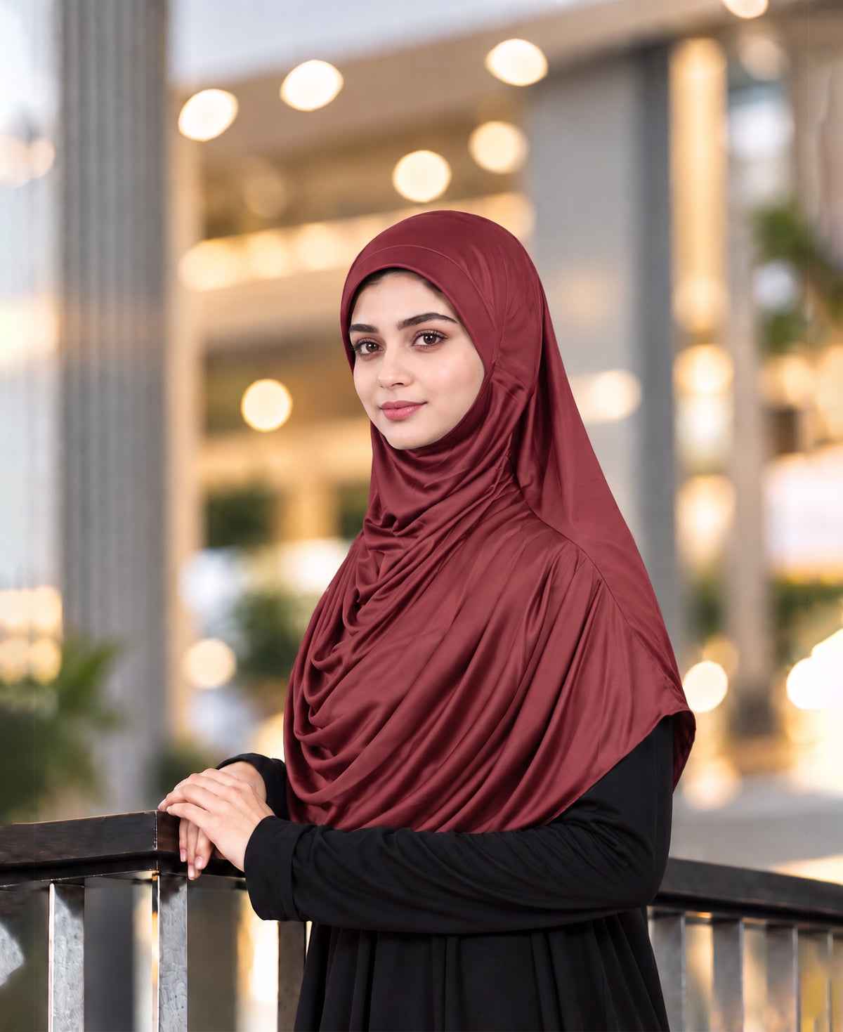 MEHAR HIJAB Faeezah Hijab in Maroon - worn outdoors