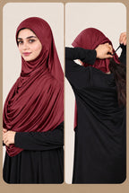 MEHAR HIJAB Faeezah Hijab in Maroon - showing the slip-on fit
