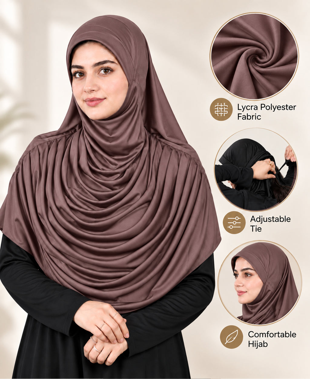 MEHAR Faeezah Hijab New & Improved for Women - Gold / Mauve / Olive / Deep Teal / Bottle Green