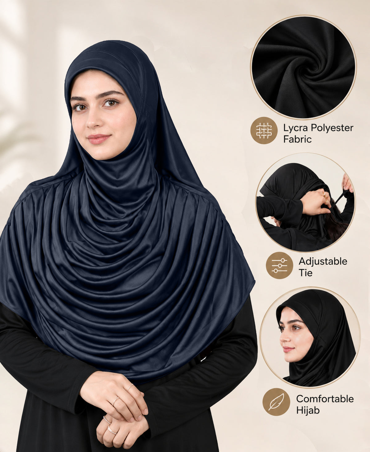 MEHAR HIJAB Faeezah Hijab New & Improved for Women - Navy / Silver / Grey / Formal Grey / White