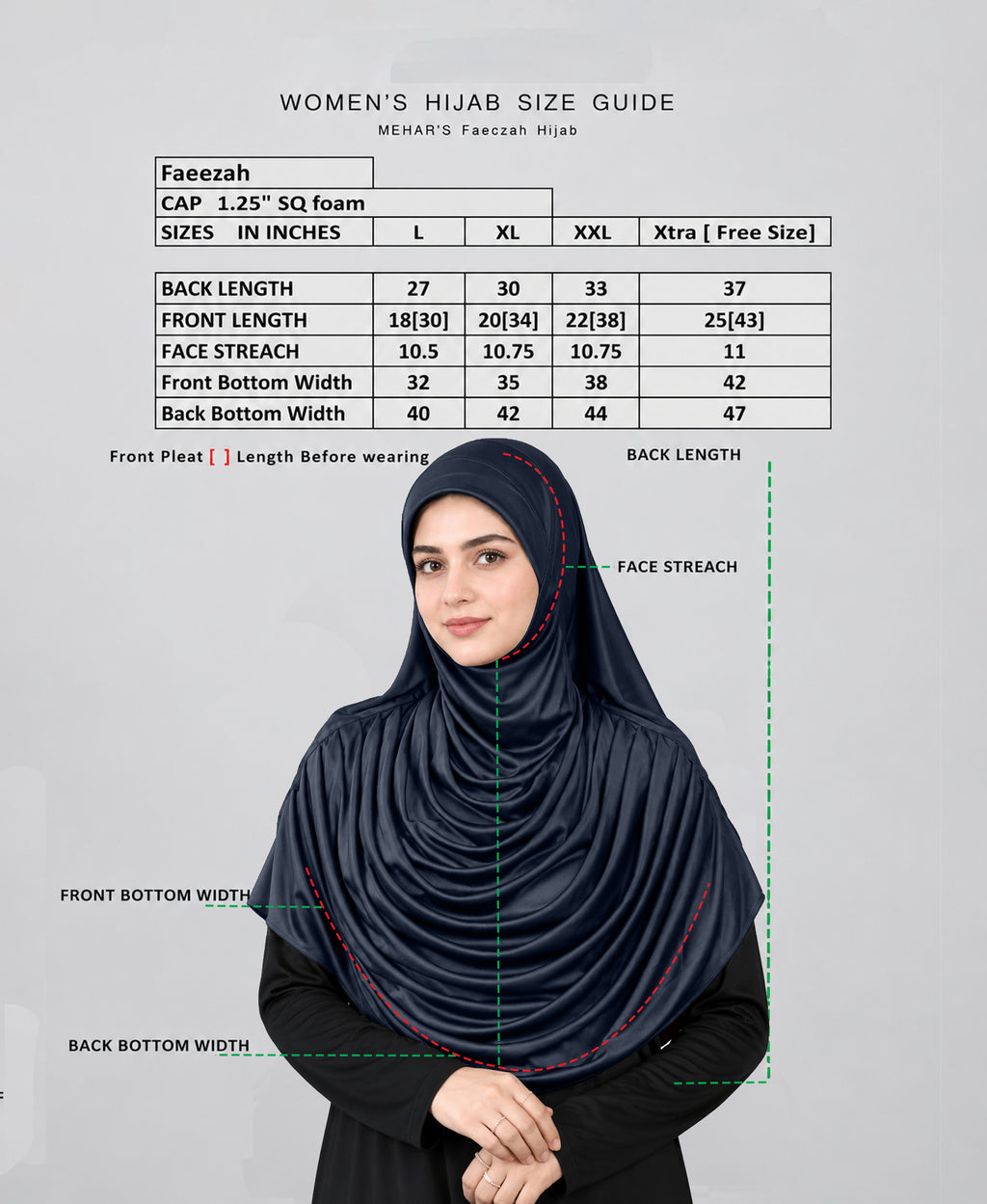 MEHAR Faeezah Hijab New & Improved for Women - Navy / Silver / Grey / Formal Grey / White