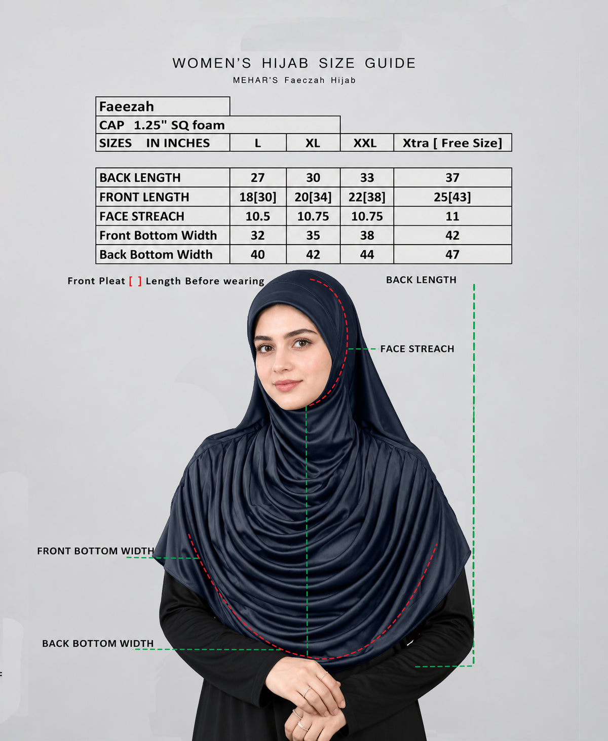MEHAR Faeezah Hijab New & Improved for Women - Navy / Silver / Grey / Formal Grey / White