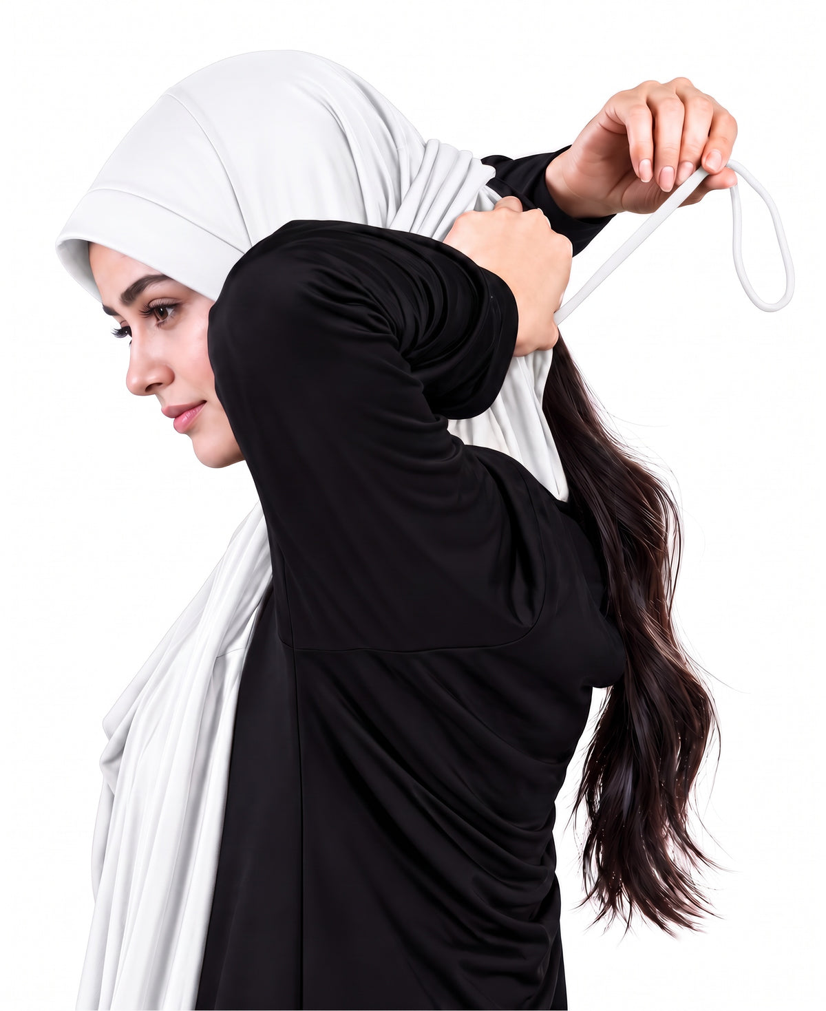 MEHAR HIJAB Faeezah Hijab in White - side profile showing the drape