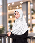 MEHAR HIJAB Faeezah Hijab in White - worn outdoors
