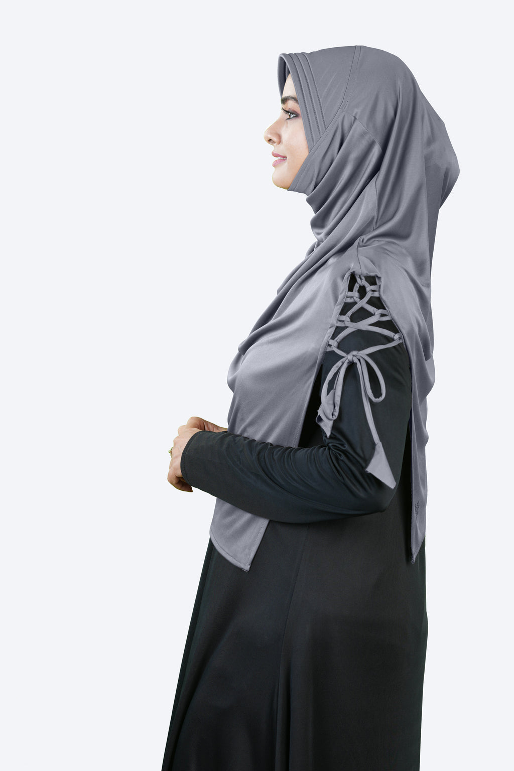 Famya Hijab Elegant Modest Hijab with Lace-Up Shoulder & Stone Embel